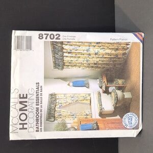 McCall's 8702 Home Decorating Bathroom Essentials Shower Curtain Towels Uncut